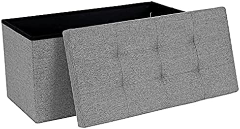 Dripex Foldable Storage Ottoman Box Footstool, Fine Linen Seat Bench Footrest, Storage Chest Toy Box, For Living Room Bedroom Hallway, 38×38×38cm(Dark Grey)