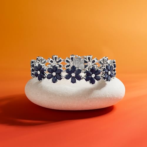 Ross-Simons 45.00 ct. t.w. Sapphire and .10 ct. t.w. Diamond Flower Bracelet in Sterling Silver3