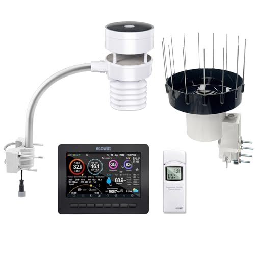 ECOWITT HP2553H estación meteorológica Wifi 7 en 1 con pantalla TFT en color de 7 pulgadas, sensor exterior WS80 con sensor anemométrico ultrasónico + pluviómetro + sensor de temperatura y humedad