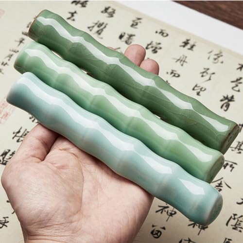 Image of lasenersm 2 Pieces Calligraphy Brush Holders Rack Rests Ceramic Paint Brush Holders Racks Rest Calligraphy Pen Holder Stand Racks Rests 5 Ports Calligraphy Writing Brush Holder Rack Rest, Green