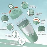 Electric Protein Shaker, 700ml Protein Shaker Bottle with Supplement Storage, Shaker for Protein Shakes USB C Rechargeable, Made with Tritan, Powerful for Smooth Protein Shakes, BPA Free, Green - Image 4