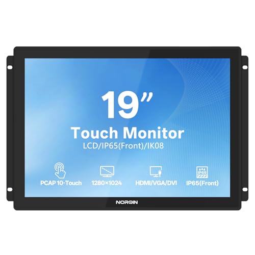 Image of 19 Inch Industrial Embedded Touchscreen Monitor - 1280x1024 IP65 Open Frame, IPS, VESA Mount,10-Point Capacitive Touch Display, HDMI /VGA /DVI /USB Ports, for Automation & HMI, POS, Self-Service