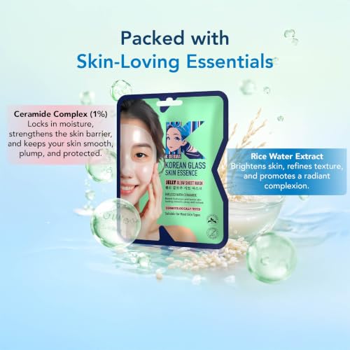 Image of K DERMA Korean Glass Skin Essence Jelly Glow Sheet Mask, Ceramide Infused, Dermatologically Tested, 25g
