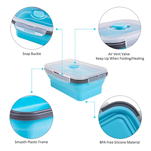 Collapsible Food Storage Containers With Airtight Lid & Air Vent, 4 Sizes, Kitchen Stacking Silicone Collapsible Meal Prep Container Set For Leftover, Microwave Freezer Dishwasher Safe, Blue, Set Of 4 #TOP3