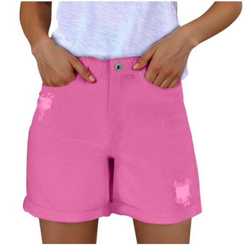 Short en jean extensible taille haute pour femme en denim bleu confort