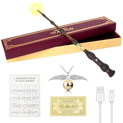 WDKXCN XPJBKC Varita de Sauco Brillante, 37CM Varita Dumbledore con Carga USB, Mágica Varitas Dumbledore Resplandeciente en Caja Regalo con Tarjeta Hechizo, Boleto de Estación y Collar | Ya disponible en tu tienda friki favorita! En mundofriki.es!