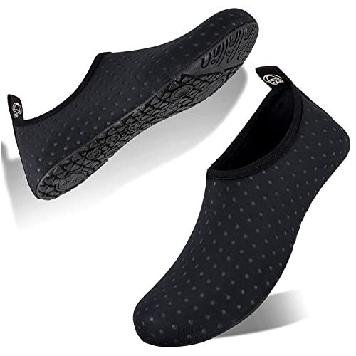 FELOVE Badeschuhe Wasserschuhe Strandschuhe Surfschuhe Barfuß Schuhe,Breathable Schwimmschuhe Hausschuhe Yoga Schuhe für Wassersport für Damen Herren, Schwarz.DO 38/39