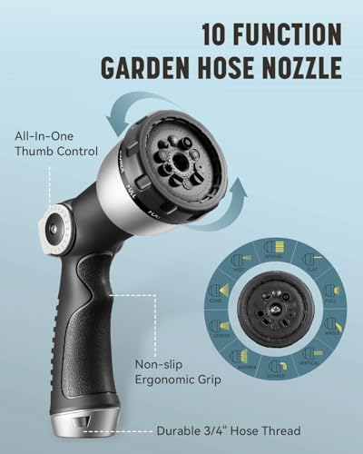 Gpeng Heavy Duty Garden Hose, 50ft x 5/8" Water Hose, Flexible Hybrid Hose with 10-Pattern Spray Nozzle, Swivel Handle, Male to Female Fittings, Burst 600 PSI — view 5