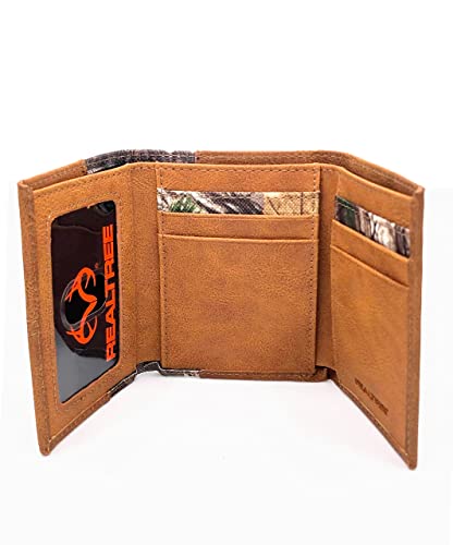 Realtree Camo Slim Card Holder Money Clip Wallets for Men (Edge Camo Burnished Tan Leather Trifold Wallet)2