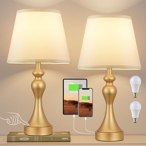 Aooshine Dimmable Bedside Lamps Set of 2, Bedside Lamps with USB A+C Ports