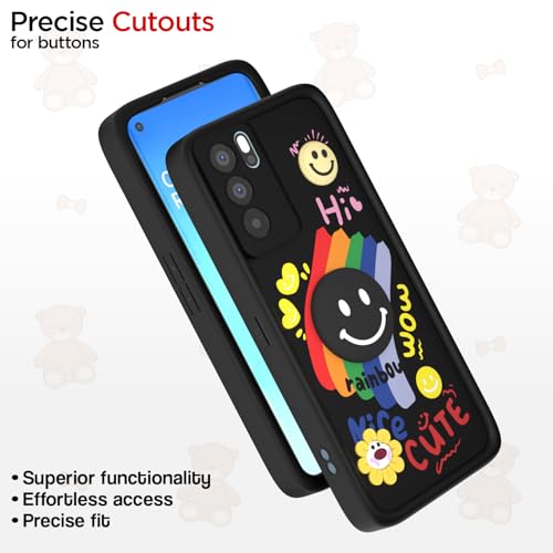 Image of Pikkme Back Cover for Oppo Reno 6 Pro 5G | Soft Silicone| Cute Rainbow Smile & 3D Cartoon Flower Design | Shockproof Raised Camera Protection Bumper Case (Black)