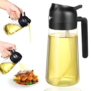 Bottiglia dispenser per olio da 470 ml, dispenser 2 in 1 per olio e spruzzatore di olio, bottiglia spray per uso alimentare per cucina, dispenser di olio per barbecue, insalata, bistecche,