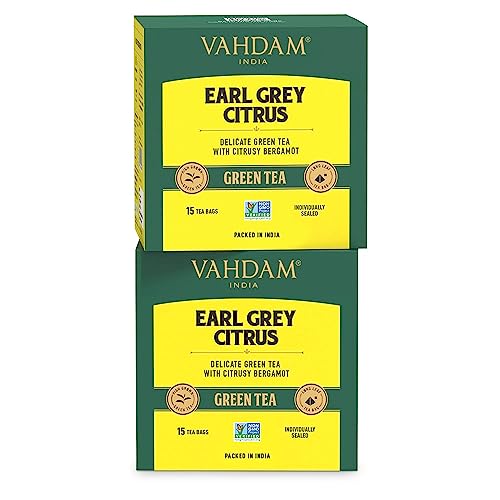 Vahdam, Earl Grey Citrus Green (30 Tea Bags), Green Tea Leaves From The Himalayas Blended With Natural Bergamot Oil - Finest Earl Grey Tea Bags, Long Leaf Bergamot Tea Bags #TOP18