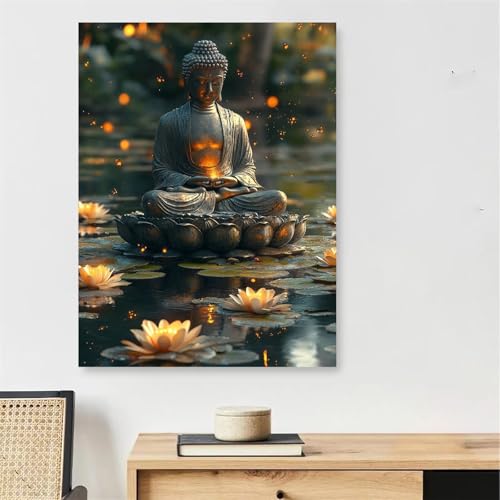 Peinture par numéro adulte zen lotus motif 491 kit complet de coloriage sur toile 30x40cm