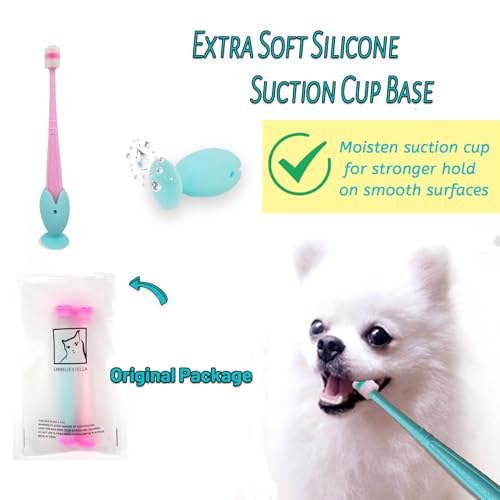 E.M&S.T by Emmeliestella Small Dog & Cat Toothbrush 360 Degree Soft Silicone, Cat Dental Care, Toothbrush Holder, Easy to Handle, Independent Packaging, Extra Suction Cup, Light Blue&Light Pink 3PCS - Image 3