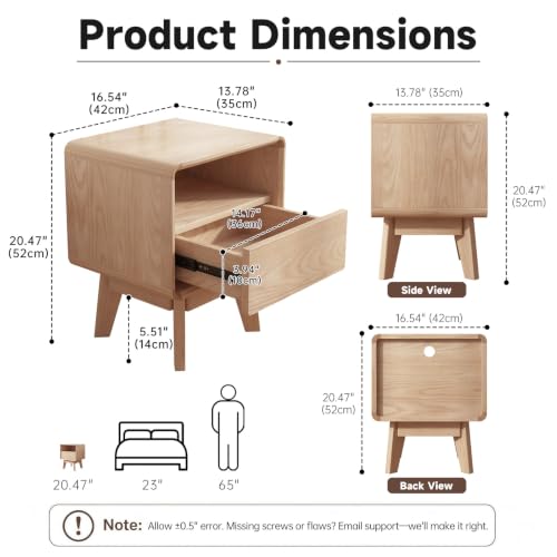 Image of 100% Solid Wood Nightstand, Mid Century Modern Bedside Table Natural