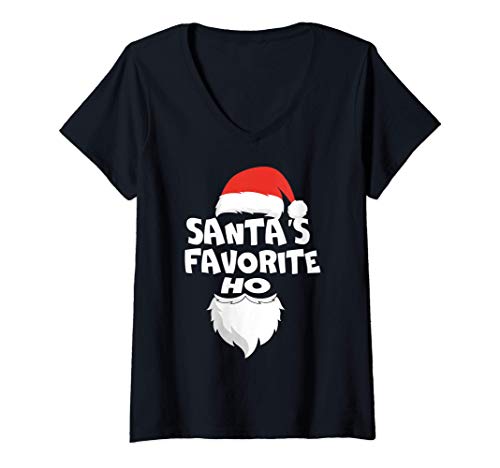 Femme Santa's Favorite Ho Christmas Gift Matching Caring Xmas T-Shirt avec Col en V