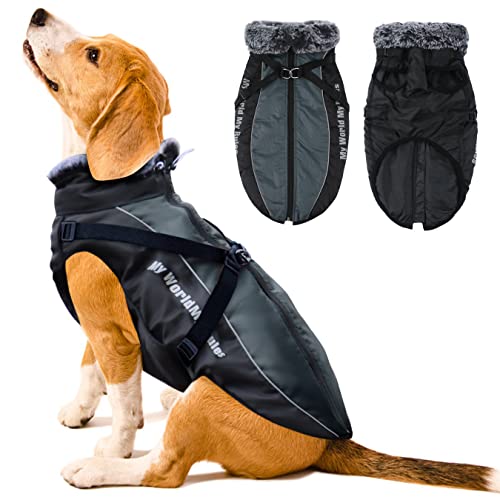ALAGIRLS Winter Warme Hundemantel, Hundejacke Gepolsterte Baumwolle Winter Hund Jacke Winddicht Hunde Bekleidung für Mittelgroße Große Hunde Grey XL Cover