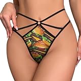 Cheeseburgers Hamburgers Print Thongs for Women Low Waist G-String Sexy T-Back Thong Panties Underwear XL