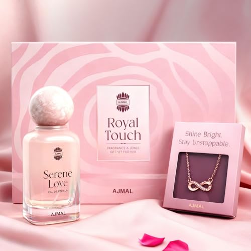 Image of Ajmal | Royal Touch Women Perfume Gift Set | Serene Love Perfume 65 ml + Infinity Necklace | Premium Perfume Gift for Women | Long Lasting Fragrance | Gift Set for Women