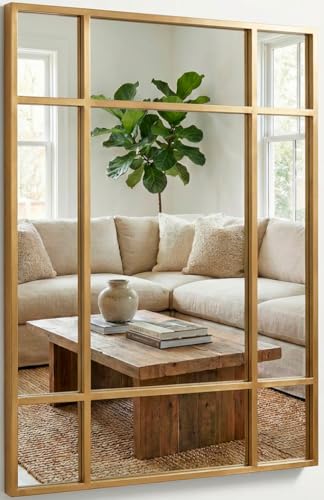 Marctani Espejo Ventana de Pared 90x60 cm – Espejo Industrial Decorativo con Marco de Metal – Diseño Rectangular Efecto Ventana para Recibidor, Entrada y Salon