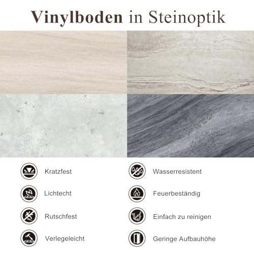 Mysflosy PVC Bodenbelag, Vinylboden selbstklebend wasserdicht, 61.0CM x 30.5CM DIY selbstklebende Fliesen für Küche, Badezimmer und Schlafzimmer, 12 Stück, Abdeckung 2,23 m²