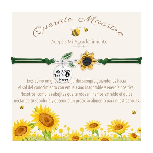 FANCIBAND Pulsera para Maestra Regalos Originales para Profesoras, pulseras para Profesores Regalo Graduacion CumpleañOs DíA Del Profesor Acción de Gracias Navidad (Girasol - Verde Oscuro)