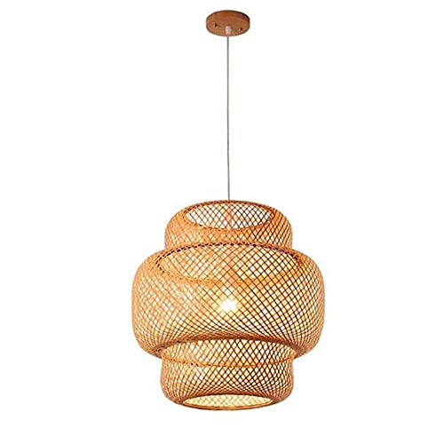 Suspension en Bambou E27 Luminaire Suspendu Rotin 50x48cm