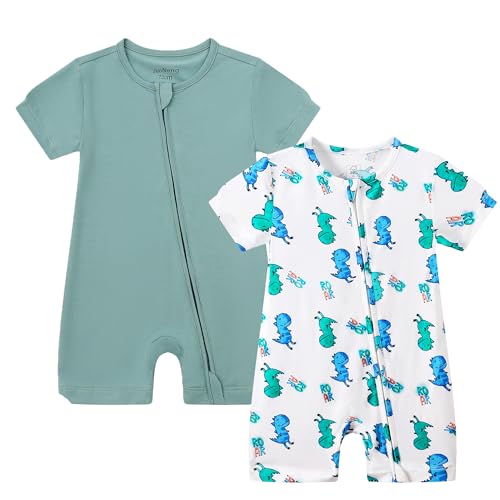 JunNeng Baby Boys 2Pack Viscose from Bamboo Romper Short Sleeve 2 Way Zipper Sleeper Summer Jumpsuit Sleep and Play