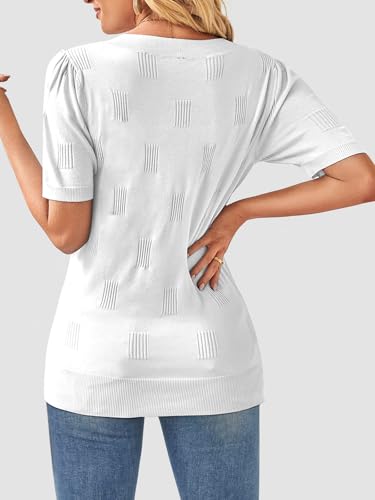 Image of ATHMILE Summer Tops for Women 2025 Short Sleeve V Neck Sweaters Dressy Casual Blouses Lightweight Thin Knit Fashion Shirts