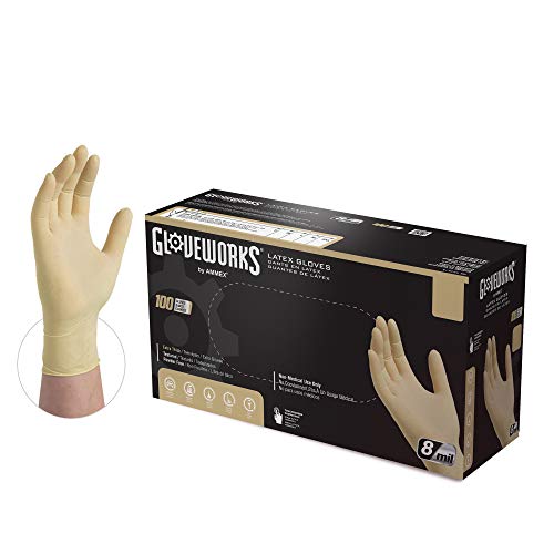 GLOVEWORKS HD Industrial Ivory Latex Gloves, Box of 100, 8 Mil, Size Large, Powder Free, Textured, Disposable, ILHD46100-BX ,Beige #1