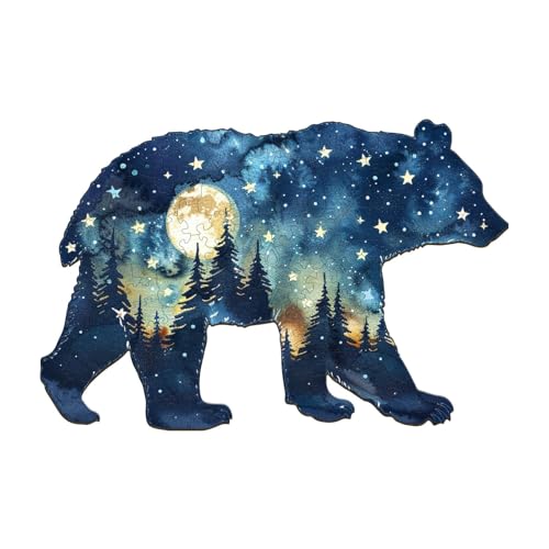 Jigfoxy Rompecabezas de Madera para Adultos, Rompecabezas de Madera en Forma de Oso Astral, Rompecabezas único en forma de animal, Regalos de cumpleaños y Acción de Gracias para mujeres, hombres y amantes de los rompecabezas (S-9.1*6in-100 piezas) miniatura 1