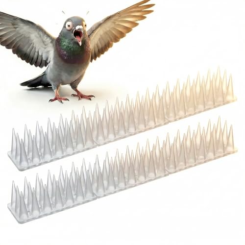 KraAra Bird & Animal Deterrent Spikes 6 Packs Outdoor Plastic Spike Strips for Roof Ledges Fence Walls & Railing Humane Squirrel Raccoon & Pigeon Barrier 6 FT Coverage White