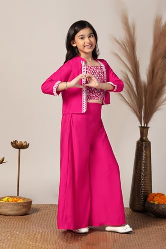 Image of Fashion Dream Girl's Silk Blend Ethnic Top and Palazzo Set |Kids Salwar Suit Set|Indo Western Set
