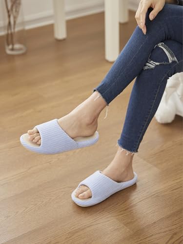 Image of Chantomoo Womens Slipper Memory Foam Comfy Rubber Sole House Bedroom Slipper Slides Light Blue Size