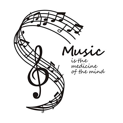Adhesivo de pared, 44x50 cm, DCTOP Music Is The Medicine Of The Mind Pegatinas de pared Notas musicales Stave Music Note Tatuajes de pared Hot