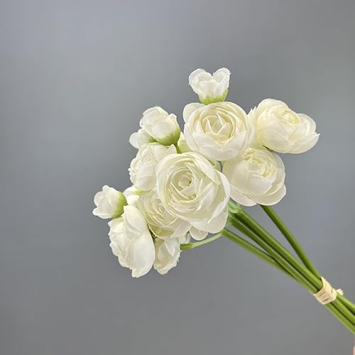 DODXIAOBEUL Lot de 18 mini renoncules artificielles en soie de 28 cm pour décoration de table, mariage, fiançailles, blanc – vue 3