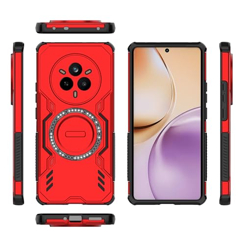 Pzwoxukhov Compatible with Realme 14 Pro 5G Case,Compatible with Magsafe,Skeletonized Heat Dissipation Design, Compatible with Realme 14 Pro 5G Magnetic Shockproof Phone case Red