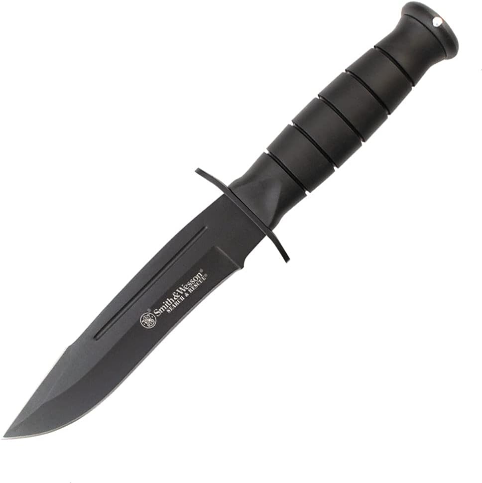 Smith & Wesson CKSUR1 10.5in High Carbon S.S. Fixed Blade Knife with 6in Bowie Blade and Rubberized Aluminum Handle for Outdoor, Tactical, Survival and EDC