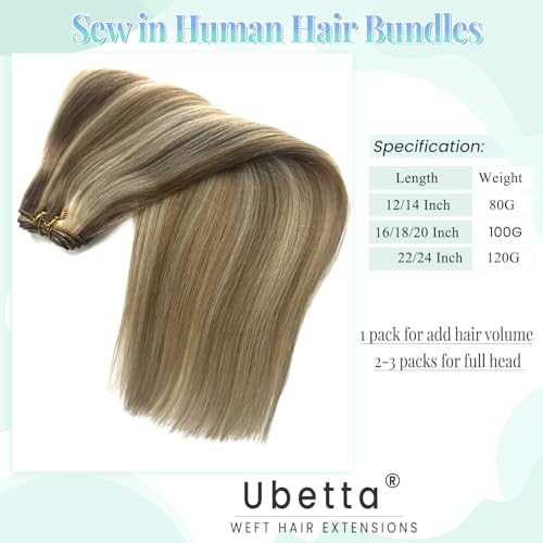 Image of Sew In Hair Extensions Real Human Hair 12 Inch Weft Extensions Real Remy Hair Golden Blonde Balayage Blonde Highlights Double Weft Full Head Straight Hair Weaves 80G Hair Weft Bundles Straight Hair