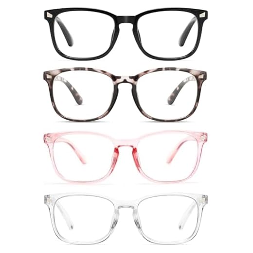 CCVOO 4 Pack Blue Light Blocking Reading Glasses, Anti Headache/Glare/Eye Strain Readers Computer Eyeglasses Women/Men (Light Black & Leopard & Clear Pink & Transparent, 1.0)