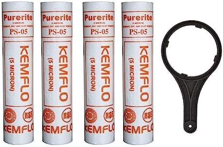 DOC RO® Kemflow Spun Filter Candle 10inch,Outer Filter,Catridge,Compatible with All Domestic Water purifiers Pack of 4pcs with Wrench