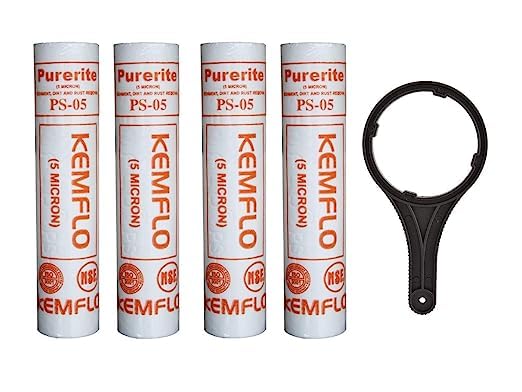 DOC RO® Kemflow Spun Filter Candle 10inch,Outer Filter,Catridge,Compatible with All Domestic Water purifiers Pack of 4pcs with Wrench