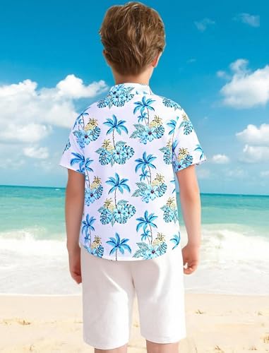 Image of Hawaiian Shirt for Boys Button Down Wrinkle Free Shirt Short Sleeve Funny Beach Casual Summer Print Top for Kids 4-15 Years