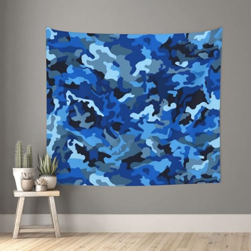 Tapisserie imprimée camouflage bleu 152x140 cm pour déco de chambre d'ado