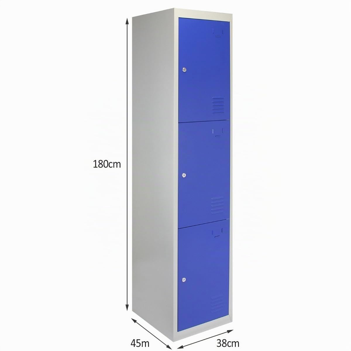Taquilla Metálica para Montar con 3 Puertas Azules 45x38x180cm con Estantes llaves Imanes Portatarjetas Nombre Número Armario Casillero Metalico Blue Metal Locker Escuela Gimnasio Vestuario y Oficina