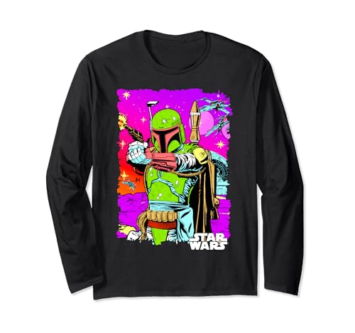 Star Wars Boba Fett Vibrant Neon Comic Cutout Long Sleeve T-Shirt