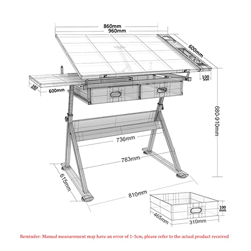 Adjustable Drawing Table with Stool, Tiltable Tabletop, Height Adjustable, Underdesk Storage, 2 Drawers, Study, Drafting