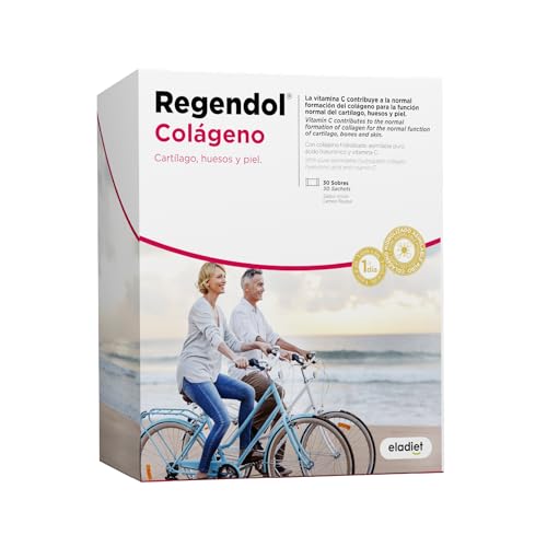 REGENDOL COLÁGENO Hidrolizado Puro [10G ALTA DOSIS Y ABSORCIÓN] con Vitamina C y Ácido Hialurónico - Potente Antioxidante para la Piel - Para Huesos y Articulaciones | 30 sticks ELADIET