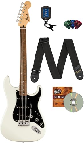 Image of Fender Squier Sonic Stratocaster - Arctic White Bundle with Tuner, Guitar Strap, Picks, and Austin Bazaar Guitar DVD